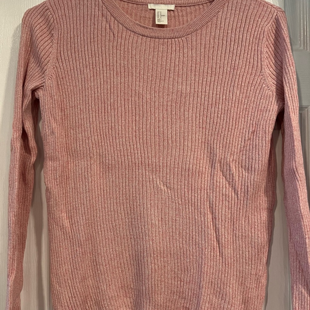 H&M Dusty Pink Ribbed Knit Top